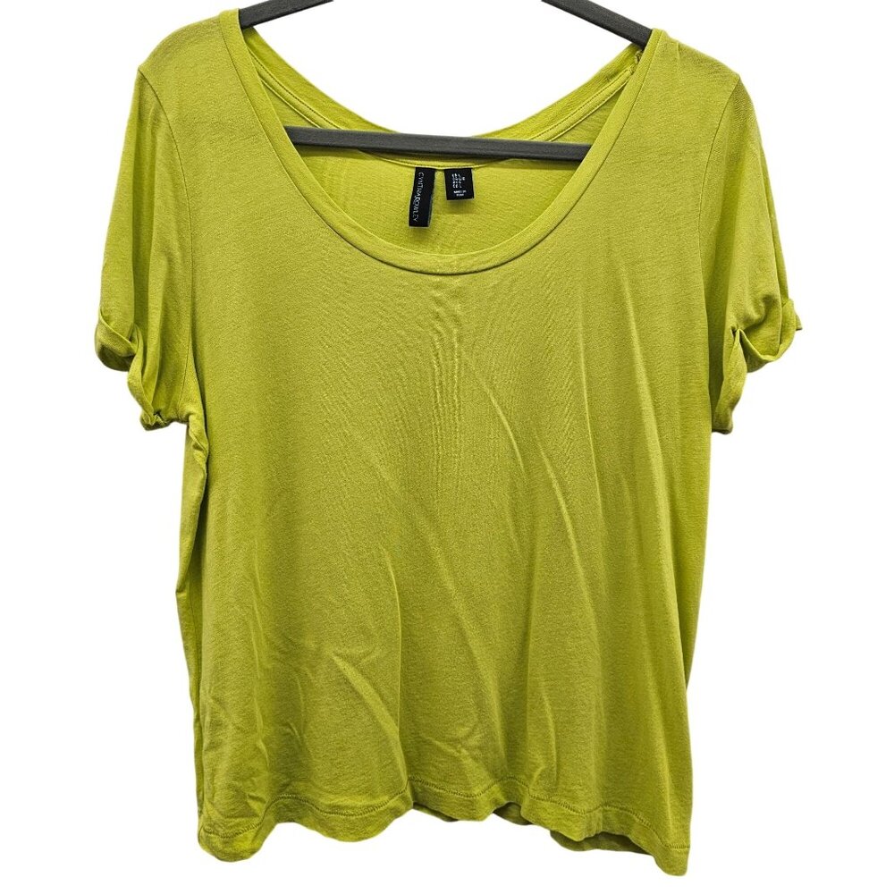 Cynthia Rowley Womens Lime Green Short Sleeve Pullover Top Size L